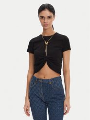 Elisabetta Franchi T-Shirt MA-006-51E2 Czarny Regular Fit. Czarne t-shirty Elisabetta Franchi, bez wzorów, z bawełny, bez kołnierzyka, bez ramiączek. Za 1,069.00 zł.