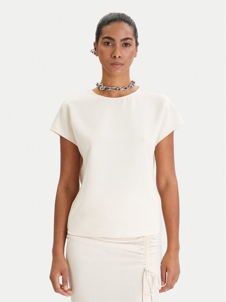 Patrizia Pepe Bluzka 8C0848/A701-W409 Écru Regular Fit. Białe bluzki Patrizia Pepe, bez wzorów, z syntetyku, bez kołnierzyka, bez ramiączek. Za 819.99 zł.