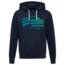 Damska bluza z kapturem ton w ton Superdry Vintage Logo. Niebieskie bluzy Superdry, xs, bez wzorów, z bawełny, eleganckie, bez ramiączek, z kapturem. Za 375.90 zł.