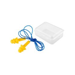 Wkładki przeciwhałasowe na sznurku 32db. Niebieskie słuchawki do biegania NEO TOOLS. Za 9.99 zł.