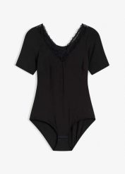 Body z rękawem 1/2, z modalu z koronką. Czarne bielizna modelująca bonprix, bez wzorów, z koronki, bez ramiączek. Za 89.99 zł.