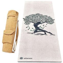 Mata do jogi z gumy i konopi 4,5mm + torba ze skóry korkowej – drzewo życia. Brązowe torby sportowe ACHAMANA, bez wzorów, z bawełny, na ramię, duże. Za 529.00 zł.