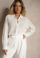 Biała Koszula z Bawełny Ozdobiona Haftowanym Wzorem Annaria. Białe koszule Renee, l, bez wzorów, z bawełny, eleganckie, bez kołnierzyka, bez ramiączek. W wyprzedaży za 91.99 zł.