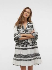 Vero Moda Sukienka w kolorze biało-czarnym rozmiar: M. Białe sukienki Vero Moda, m, bez wzorów, z bawełny, bez kołnierzyka, bez ramiączek, mini. Za 114.44 zł.
