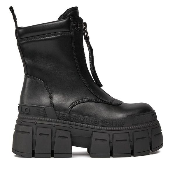 Botki Buffalo. Czarne botki Buffalo, bez wzorów, bez obcasa, na płaskiej podeszwie, bez zapięcia. Za 779.99 zł.