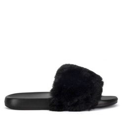 Klapki DeeZee. Czarne klapki DeeZee, bez wzorów, bez obcasa, bez zapięcia. Za 59.99 zł.