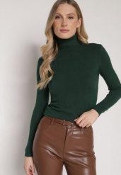 Ciemnozielony Klasyczny Golf z Bawełną Reilisea. Zielone swetry Born2be, uniwersalny, bez wzorów, z bawełny, klasyczne, bez ramiączek. Za 49.99 zł.