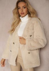 Jasnobeżowa Futrzana Kurtka Zapinana na Guziki Tarreine. Brązowe kurtki Renee, na jesień, m, bez wzorów, z futra, eleganckie, bez kaptura. W wyprzedaży za 227.49 zł.