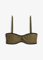 Biustonosz bikini bandeau z haftem. Białe bikini bonprix, bez wzorów. Za 69.99 zł.