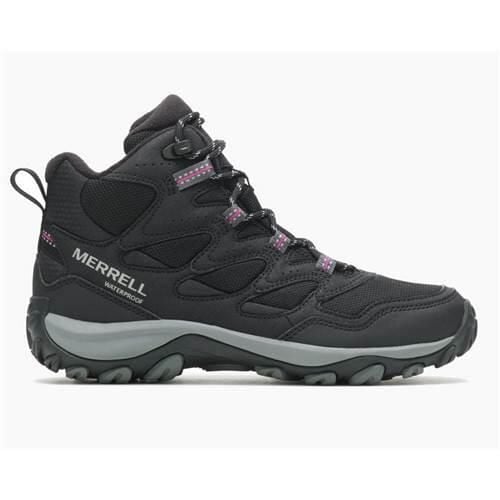 Buty trekkingowe damskie Merrell West Rim Sport Thermo Mid Wp. Czarne buty trekkingowe Merrell, na zimę, ze skóry, bez zapięcia. Za 387.00 zł.