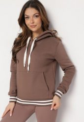 Brązowa Bawełniana Bluza z Kapturem i Ściągaczami w Paski Nempis. Brązowe bluzy Born2be, na zimę, bez wzorów, z bawełny, casualowe, bez ramiączek, z kapturem. W wyprzedaży za 93.49 zł.