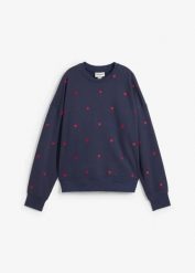 Bluza oversize z haftem, z mieszanki bawełny. Niebieskie bluzy bonprix, bez wzorów, z bawełny, bez ramiączek, bez kaptura. Za 147.99 zł.