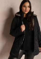 Czarna Kurtka Pikowana z Kapturem Siimes. Czarne kurtki Renee, na jesień, plus size, bez wzorów, ze sztruksu, z kapturem. W wyprzedaży za 97.49 zł.