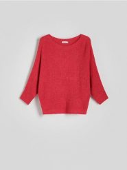Sweter kimono - fuksja. Czerwone swetry Reserved, l, bez wzorów, z dzianiny, bez ramiączek. W wyprzedaży za 59.99 zł.