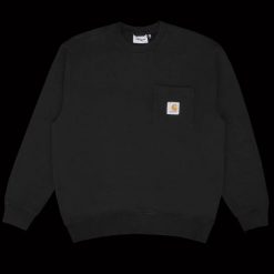 Uniseksowe bluza POCKET SWEATSHIRT. Czarne bluzy Carhartt, xl, bez wzorów, z bawełny, klasyczne, bez ramiączek, bez kaptura. Za 387.00 zł.
