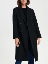 Płaszcz dwurzędowy - czarny. Czarne płaszcze Sinsay, l, bez wzorów, eleganckie, bez kaptura. Za 119.99 zł.