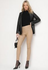 Ciemnobeżowe Modelujące Spodnie Skinny z Imitacji Skóry Natividade. Brązowe jeansy Born2be, l, z aplikacjami, z jeansu, eleganckie. W wyprzedaży za 76.49 zł.