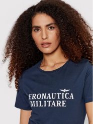 Granatowy t-shirt z napisem Aeronautica Militare. Niebieskie t-shirty Aeronautica Militare, l, bez wzorów, z bawełny, bez kołnierzyka, bez ramiączek. W wyprzedaży za 250.00 zł.