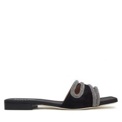 Klapki Pollini. Czarne klapki Pollini, bez wzorów, bez obcasa, bez zapięcia. Za 2,459.00 zł.