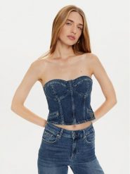 Guess Top W4PH0T D5JT1 Granatowy Slim Fit. Niebieskie topy Guess, xl, z aplikacjami, z bawełny, bez kołnierzyka, bez ramiączek. Za 309.99 zł.
