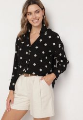 Czarna Koszula z Wiskozy z Lnu Zdobiona Geometrycznym Haftem Fadea. Czarne koszule Born2be, m, z aplikacjami, z jeansu, biznesowe, bez kołnierzyka, bez ramiączek. Za 109.99 zł.