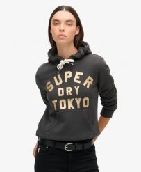 Superdry Bluza z kapturem Glitter Graphic Logo Washed Black. Czarne bluzy z kapturem Superdry, bez wzorów, z bawełny, z kapturem. Za 387.20 zł.