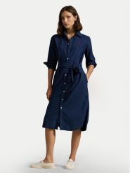 Polo Ralph Lauren Sukienka koszulowa 211963031 Granatowy Regular Fit. Niebieskie sukienki Polo Ralph Lauren, bez wzorów, z bawełny, bez kołnierzyka, bez ramiączek, koszulowe. Za 1,039.00 zł.