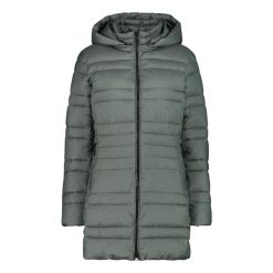 Długa kurtka puchowa z kapturem damska CMP Snaps. Zielone kurtki narciarskie CMP, bez wzorów, z puchu, z kapturem, narciarskie. W wyprzedaży za 534.50 zł.