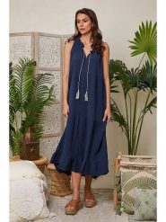 Lin Passion Sukienka w kolorze granatowym rozmiar: 40/42. Niebieskie sukienki Lin Passion, bez wzorów, z bawełny, klasyczne, bez kołnierzyka, bez ramiączek, maxi. Za 114.44 zł.