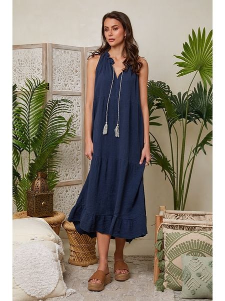 Lin Passion Sukienka w kolorze granatowym rozmiar: 40/42. Niebieskie sukienki Lin Passion, bez wzorów, z bawełny, klasyczne, bez kołnierzyka, bez ramiączek, maxi. Za 114.44 zł.