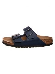 Birkenstock Klapki "Arizona" w kolorze granatowym rozmiar: 37. Niebieskie klapki Birkenstock, bez wzorów, z otwartym noskiem, bez obcasa, bez zapięcia. Za 297.97 zł.