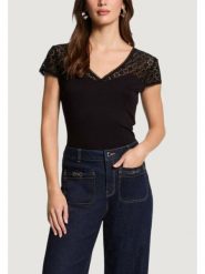 Morgan Bluzka 251-DFLO Czarny Slim Fit. Czarne bluzki Morgan, l, bez wzorów, z wiskozy, bez kołnierzyka, bez ramiączek. Za 159.99 zł.