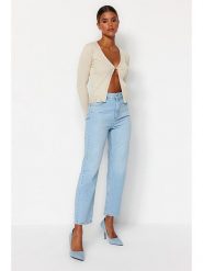 Trendyol Dżinsy - Regular fit - w kolorze błękitnym rozmiar: 40. Niebieskie jeansy Trendyol, bez wzorów, z bawełny, klasyczne, z podwyższonym stanem. Za 113.90 zł.