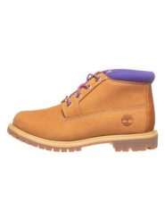 Timberland Skórzane botki "Nellie Chukka Double" w kolorze jasnobrązowo-fioletowym rozmiar: 36. Brązowe botki Timberland, bez wzorów, z materiału, bez obcasa, bez zapięcia. Za 144.58 zł.