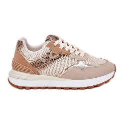 Buty Sportowe Damskie Na Platformie Zwierzęcy Wzór Beżowe beżowy. Brązowe buty treningowe bez wzorów, ze skóry, bez zapięcia. Za 170.48 zł.