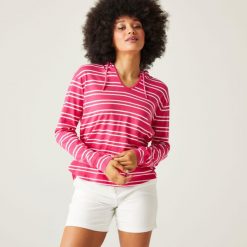 Minerve V-Neck damska bluza z kapturem. Czerwone bluzy Regatta, bez wzorów, z bawełny, eleganckie, bez ramiączek, z kapturem. Za 211.00 zł.