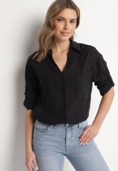Czarna Koszula Bawełniana w Paski z Kieszonką Lialune. Czarne koszule Born2be, m, bez wzorów, z bawełny, eleganckie, bez kołnierzyka, bez ramiączek. W wyprzedaży za 63.74 zł.