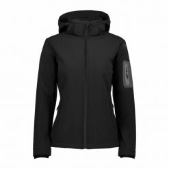 Kurtka softshell damska CMP Wilma Jacket Zip Hood. Czarne kurtki przejściowe sportowe CMP, m, bez wzorów, z elastanu, z kapturem, trekkingowe. Za 280.49 zł.