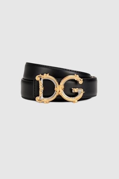 DOLCE & GABBANA Czarny pasek damski z barokową klamrą, Rozmiar 80. Czarne paski Dolce and Gabbana, bez wzorów, ze skóry. W wyprzedaży za 1,643.99 zł.