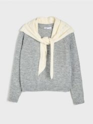 Sweter z kontrastową chustą, z domieszką wełny - szary. Szare chusty Sinsay, bez wzorów, z wełny. Za 69.99 zł.