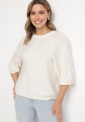 Jasnobeżowy Sweter z Wełną i Krótszym Rękawem Dannalie. Brązowe swetry Born2be, uniwersalny, bez wzorów, z jeansu, eleganckie, bez ramiączek. W wyprzedaży za 127.49 zł.