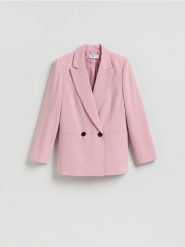 Dwurzędowa marynarka - pastelowy róż. Czerwone marynarki i żakiety Reserved, l, bez wzorów, z tkaniny, bez ramiączek. Za 229.99 zł.