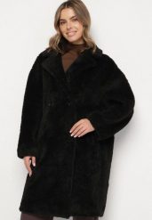 Czarny Dwurzędowy Płaszcz Teddy o Fasonie Oversize Anerre. Czarne płaszcze Born2be, l, bez wzorów, z dzianiny, eleganckie, bez kaptura. Za 299.99 zł.