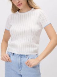 Sweter z ażurowym wzorem - kremowy. Białe swetry Reserved, l, w ażurowe wzory, z bawełny, bez ramiączek. Za 89.99 zł.