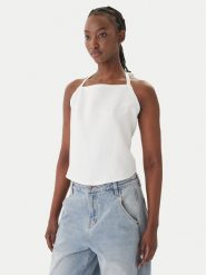 Eleh Top SS260067 Biały Regular Fit. Białe topy Eleh, bez wzorów, ze lnu, bez kołnierzyka, bez ramiączek. Za 371.99 zł.