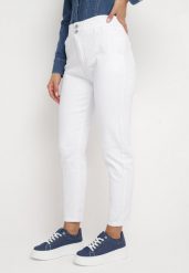 Białe Jeansy Mom Fit z Elastycznej Bawełny Lapiras. Białe jeansy Born2be, l, z aplikacjami, z bawełny, eleganckie, z podwyższonym stanem. W wyprzedaży za 84.99 zł.