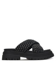 Buffalo Klapki 1602319 Czarny. Czarne klapki Buffalo, bez wzorów, ze skóry, bez obcasa, bez zapięcia. Za 329.99 zł.