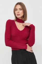 Guess sweter damski kolor bordowy lekki z półgolfem. Czerwone swetry Guess, l, z aplikacjami, bez ramiączek. Za 479.99 zł.