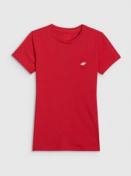 4F T-shirt slim gładki damski - czerwony XXL. Czerwone t-shirty 4f, xxl, bez wzorów, z bawełny, klasyczne, bez kołnierzyka, bez ramiączek. Za 39.99 zł.