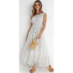 Biała Sukienka Abill. Białe sukienki Born2be, l, bez wzorów, boho, bez kołnierzyka, bez ramiączek, maxi. Za 149.99 zł.